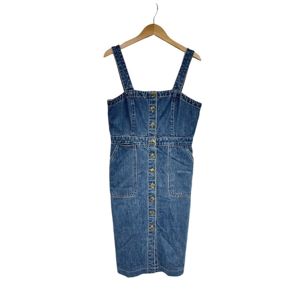 Rachel Antonoff Womens Barbie Apron Denim Dress Button Front Knee Length Size 8